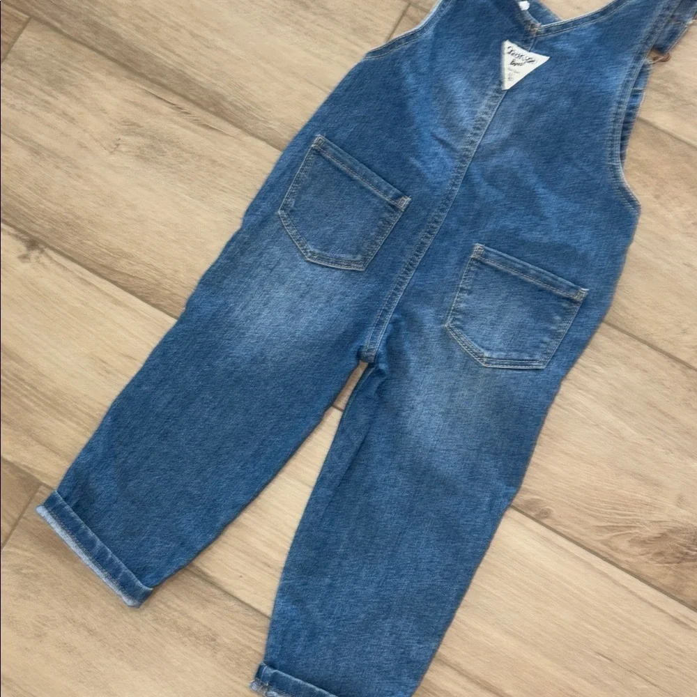 OshKosh B'gosh Denim Bib Overall Girls 2T denim with heart accent ruffle pocket